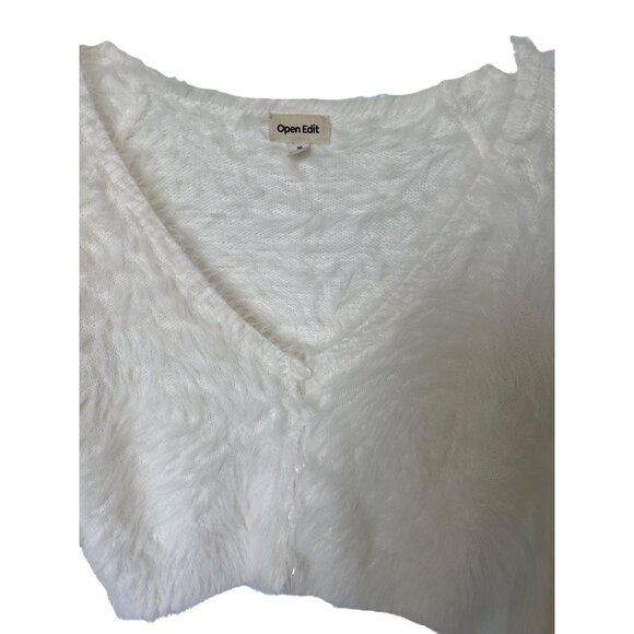 Open Edit Ivory Eyelash Fluffy Knit Cropped Cardigan - Picture 5 of 6